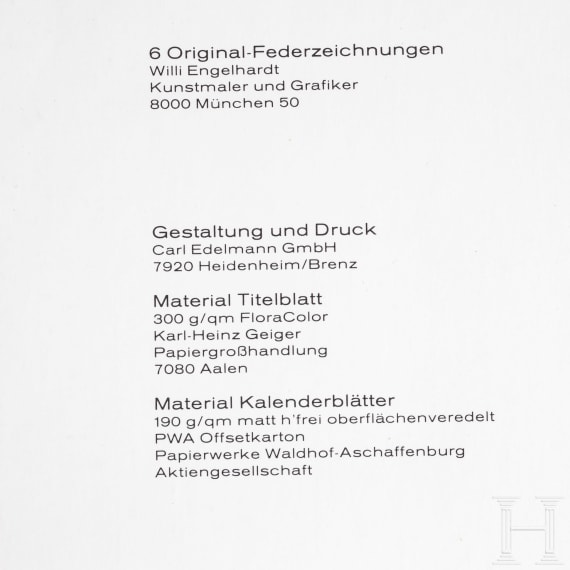 Willi Engelhardt - zw&ouml;lf Kunstbl&auml;tter, 1974, und vier Bl&auml;tter der "Keramik-Sammlung Edelmann", 1975, sowie ein Kalender "Edelmann - Das Gold der Thraker", 1981