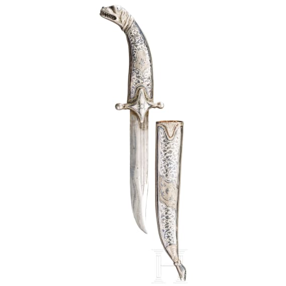 A Caucasian silver mounted dagger with niello, dated 1973