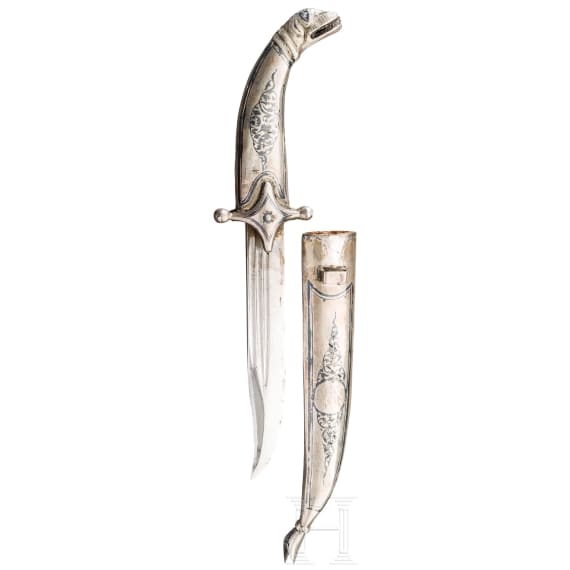 A Caucasian silver mounted dagger with niello, dated 1973