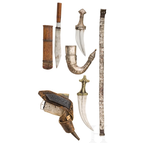 Zwei Dolche, ein Messer und G&uuml;rtel, Jemen, Indonesien und Kaukasus, 19./20. Jhdt.