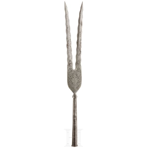 A Persian forked spear head, 19th century
