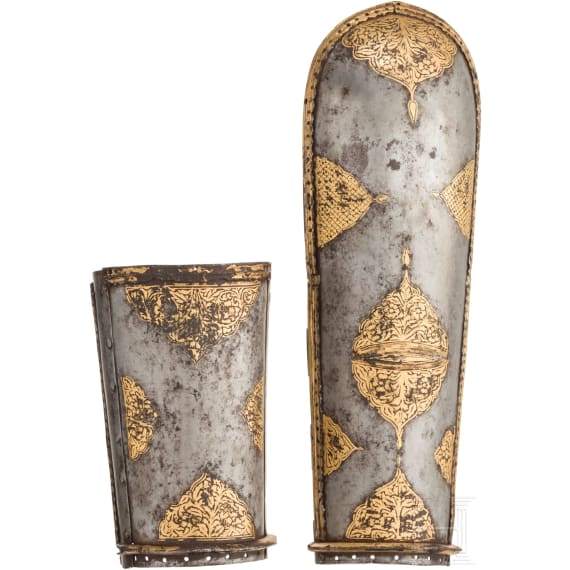 A pair of Indian gold-damascened bracers (bazu band), 18th century