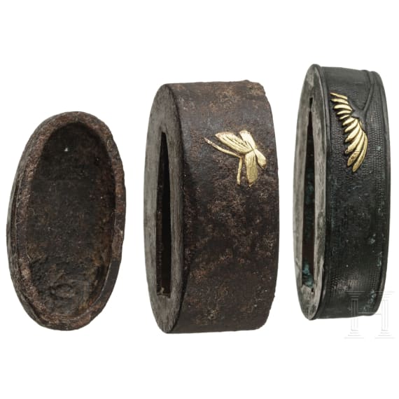 Three Japanese pieces of sword mountings, late Edo period