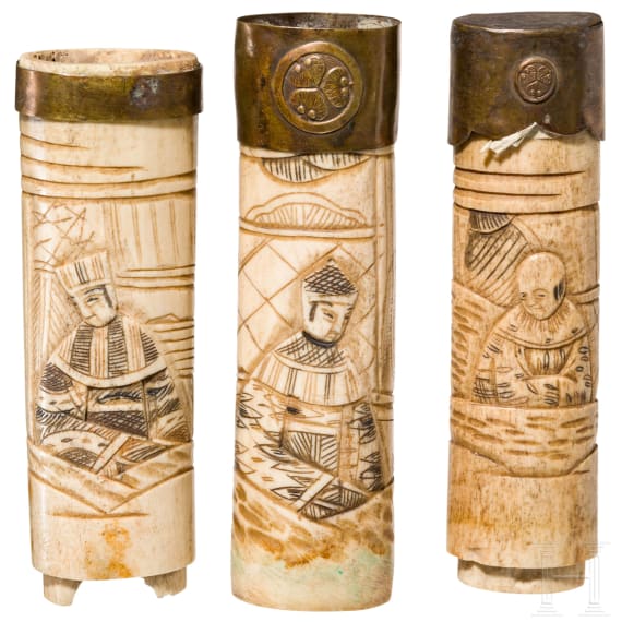 Three Japanese tsukas for bone tantos, Meiji period