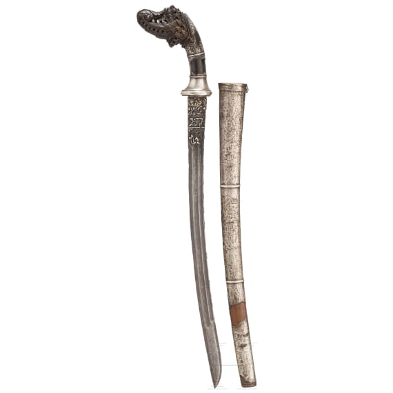 An Indonesian klewang with silver incrusted Damascus blade, 19th century