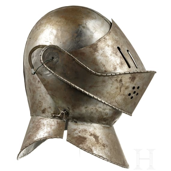 A closed helmet, collector's replica in the style of the 16th century