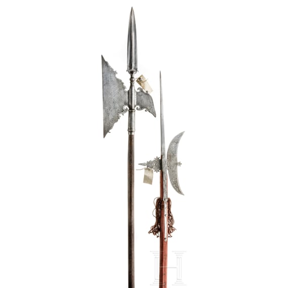 Two halberds, collector's replicas in the style of the 17th century