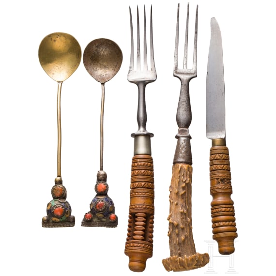 An Alpine cutlery and oriental spoons