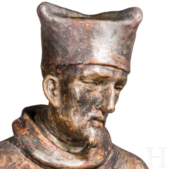 A carved southern German bust of St. Nepomuk, circa 1730/40