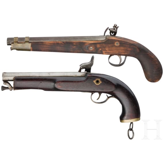 Zwei Pistolen, indische Kolonialfertigungen, 19./20. Jhdt.