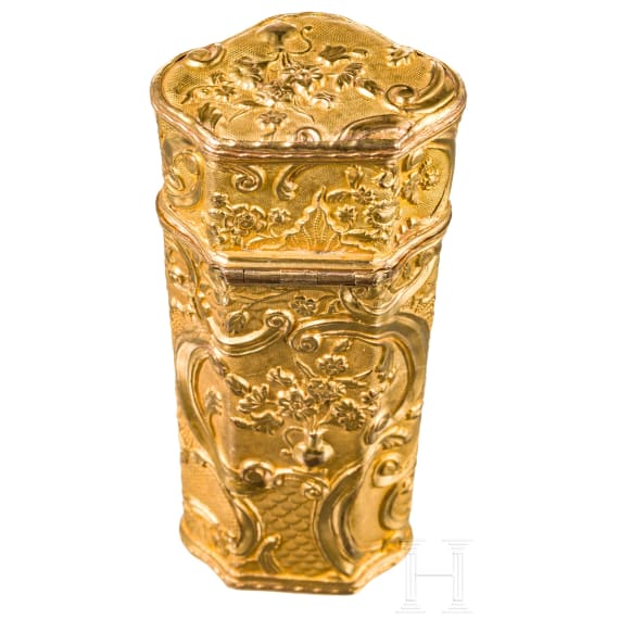 Vergoldete Dose f&uuml;r N&auml;hutensilien, deutsch, um 1760