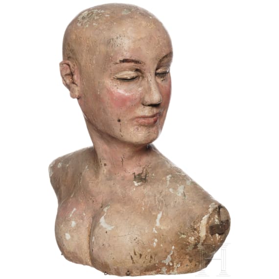 A North Austrian wooden female dummy head (mannequin), circa 1920