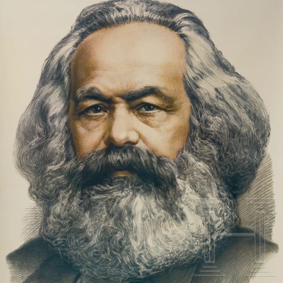 Drei Plakate der "Väter der Revolution", Marx, Engels und Lenin, 1980er Jahre