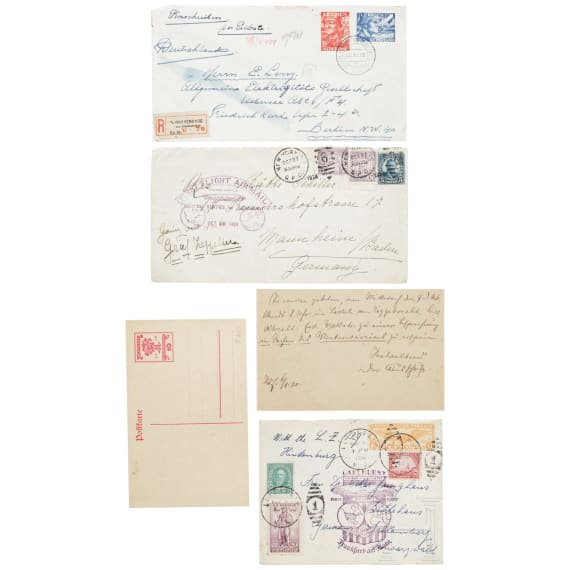 Zwei Briefkuverts von Bord des Luftschiffes LZ 129 "Hindenburg", 1936, sowie der "Graf Zeppelin", 1928