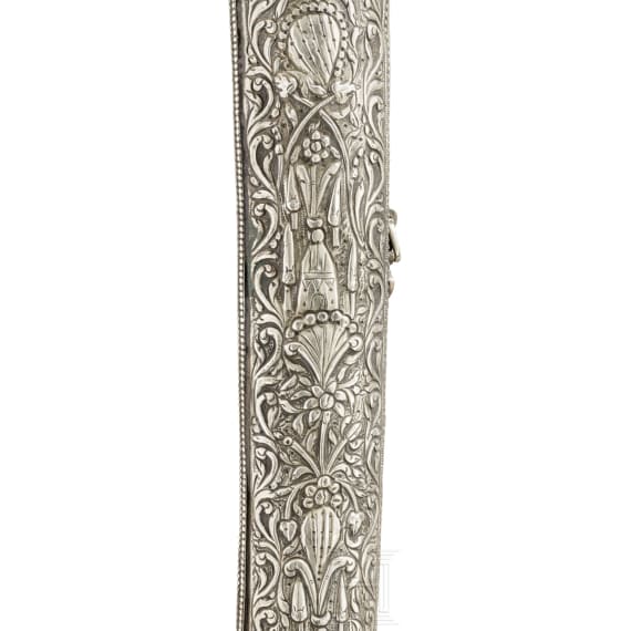 Silbermontierter und niellierter Yatagan, balkantürkisch, um 1800
