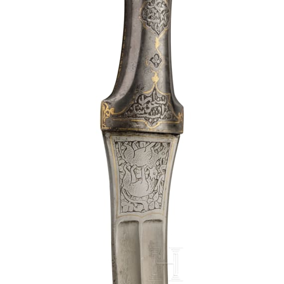 A carved and gold-damascened Persian khanjar, 19th century