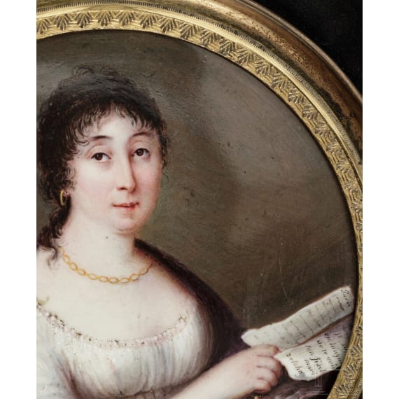 Miniaturportrait einer jungen Frau mit Brief, Paris/Frankreich, um 1810
