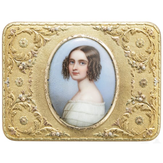 Empress Elisabeth of Austria – a gold gift box with a portrait of Princess Alexandra Amalie of Bavaria, Carl Martin Weishaupt & Söhne, Hanau, 1850