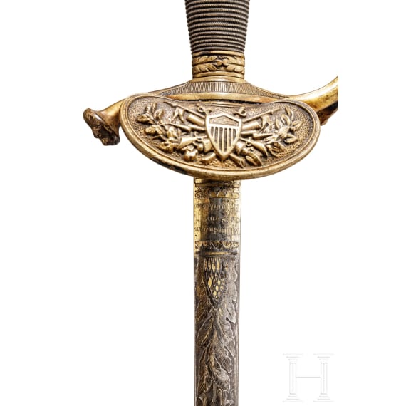 General Andrew Jackson (1767 - 1845) - Staff Officer's Sword M 1860 mit Damastklinge und einer dem 7. US-Präsidenten zugeschriebenen Haarlocke am Knauf
