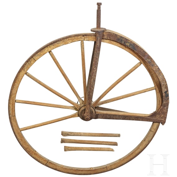 Karl Freiherr von Drais (1785 - 1851) - a wooden spoked wheel of a "Dandy Horse" oder "Hobby Horse", circa 1825