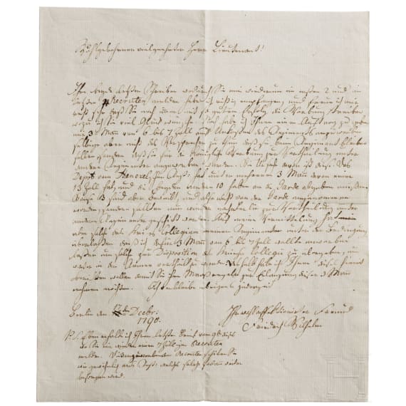 King Friedrich Wilhelm III (1770 - 1840) - a handwritten and signed letter as Crown Prince, dated "17ten Decbr. 1790"