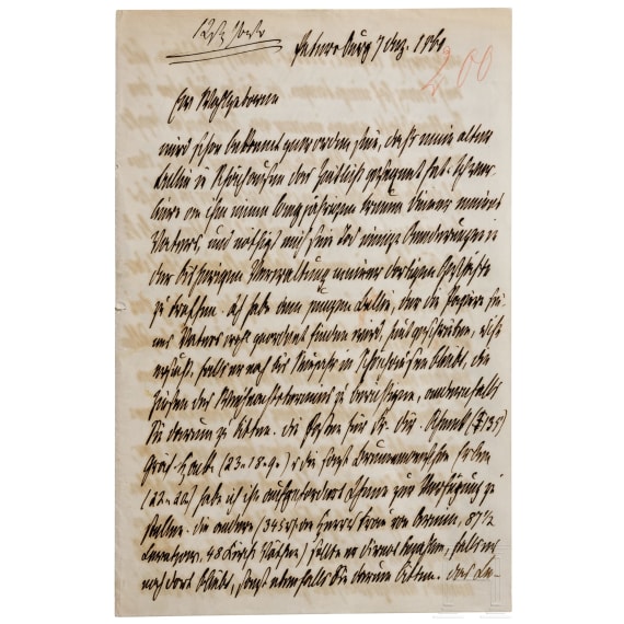 Otto Fürst von Bismarck (1815 - 1898) - eigenhändiger und signierter Brief an seinen Anwalt in Schönhausen, datiert "Petersburg 7 Dez. 1860"