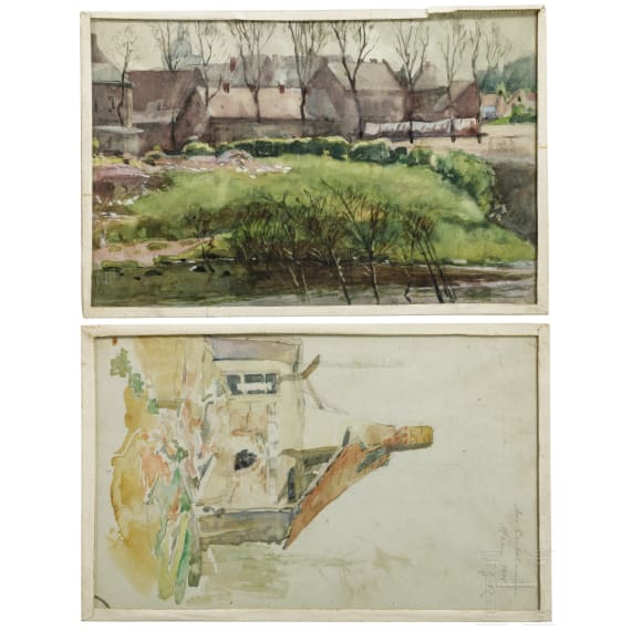 Georg Rudolph - A collection of 31 original watercolours and drawings from World War I and his identity card