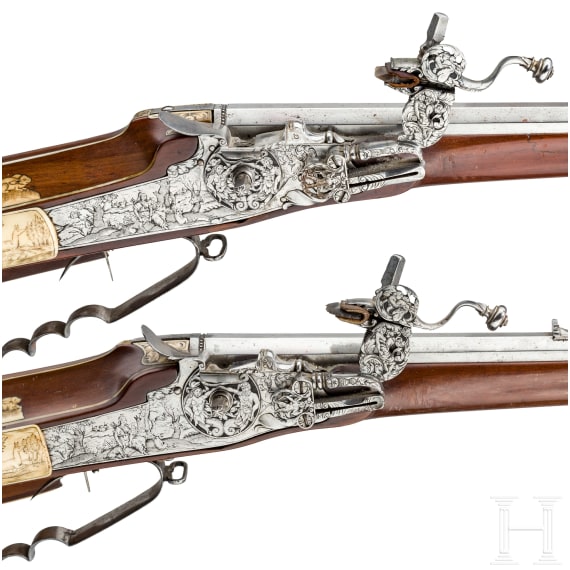 Ein Paar verbeinte Radschlossbüchsen, süddeutsch, um 1680