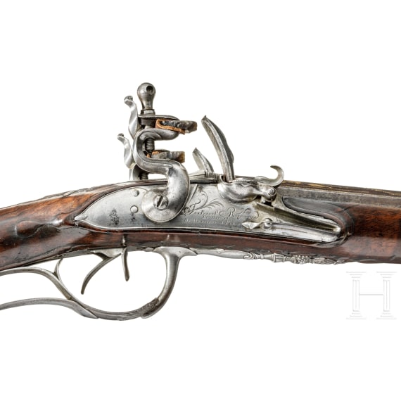 A gold-damascened flintlock side-by-side shotgun by Toupriant, Paris, circa 1770