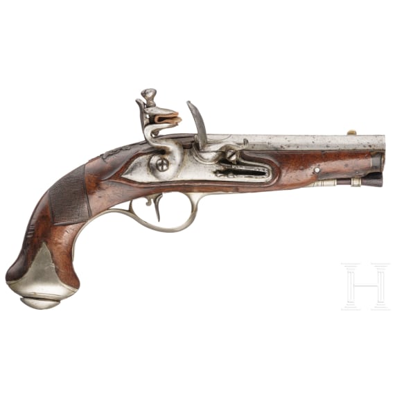 A silver-mounted German flintlock travel pistol, circa 1780