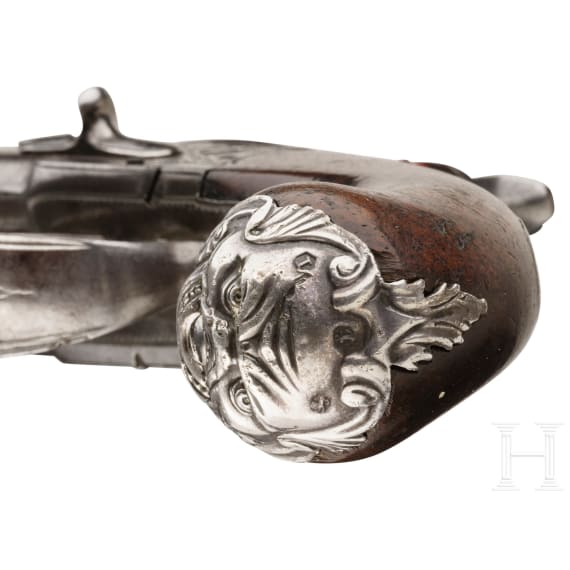 A double-barreled Queen Anne flintlock pistol, Florry & Co., Liège, circa 1780