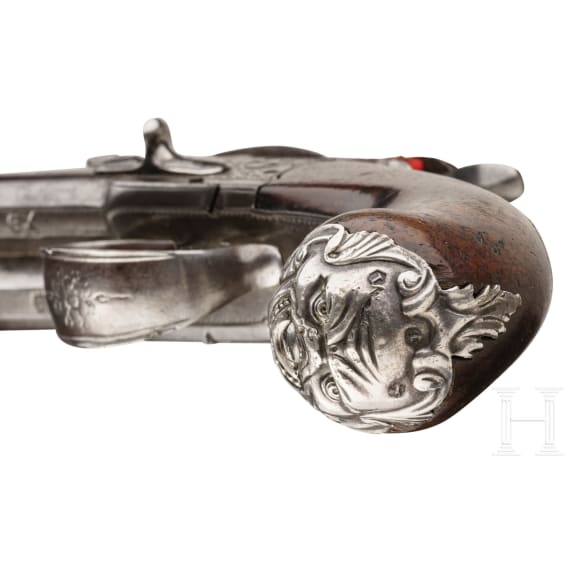 A double-barreled Queen Anne flintlock pistol, Florry & Co., Liège, circa 1780