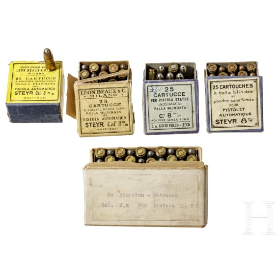 Five boxes of 8mm Roth-Steyr ammo by various makers