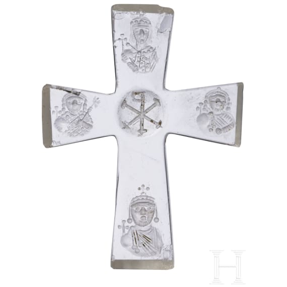 A Byzantine rock crystal cross with four emperors