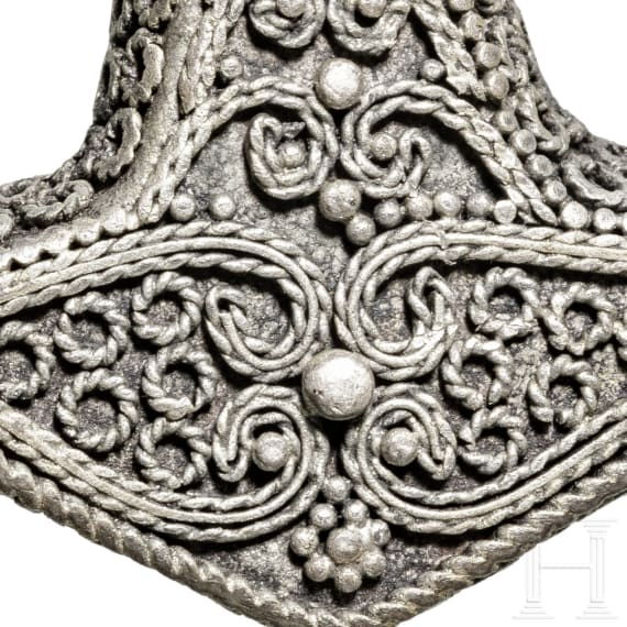 A Viking silver Thor's hammer embellished with filigree, 10th century