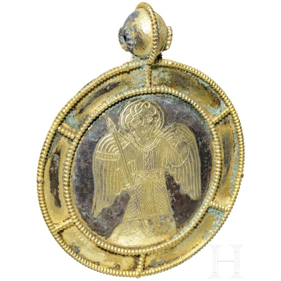 Three gilt Kievan Rus' silver pendants with pictorial representations, 12th - 13th century