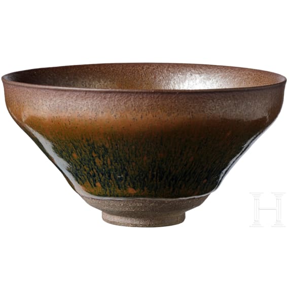 Jianyao-Teeschale mit schwarz-brauner Hasenfell-Glasur, Song-Dynastie (12. - 13. Jhdt.)