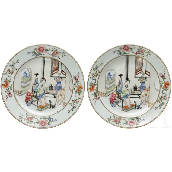 A pair of famille rose plates, made for export, Qianlong period, 18th century