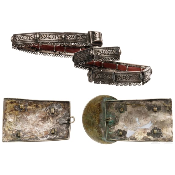 A Caucasian silver and niello belt and clasp, circa 1900