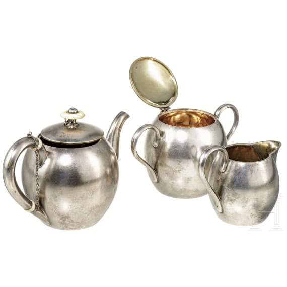 A Russian three-piece silver tea set, St. Petersburg, Aleksandr N. Sokolov, 1883