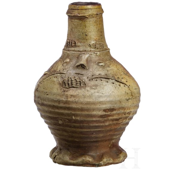 A partially glazed Bartmann's jug, Aachen, circa 1500