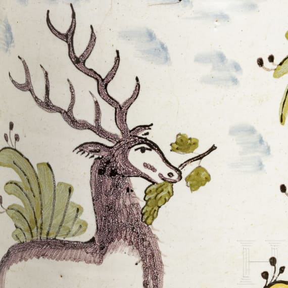 A faience jug with deer, circa 1780