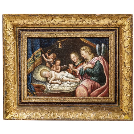 Gemälde mit der Geburt Christi, Italien, datiert 1861