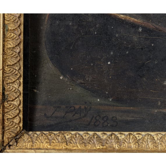 Gem&auml;lde eines Mantelhelmes, signiert "J. PAY" und datiert "1883"