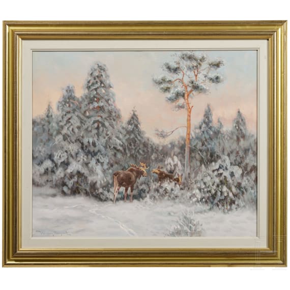Henning Hougaard (1922-95), Gem&auml;lde "Elche im Schnee"