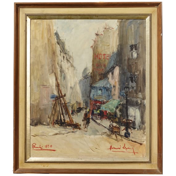 Stra&szlig;enszene in Paris, Frankreich, datiert 1950