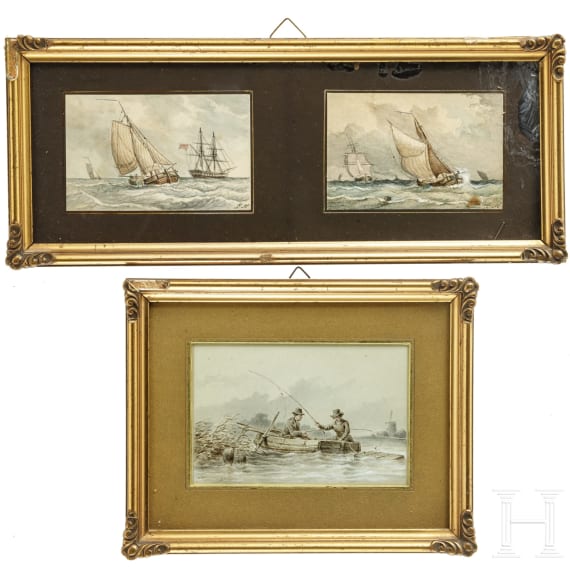 Zwei maritime Aquarelle, Niederlande, 19. Jhdt.