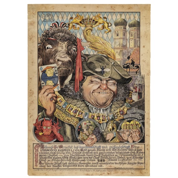 Hans-Joachim Dickler - Karikatur auf Franz Joseph Strau&szlig;, N&uuml;rnberg, datiert 1981