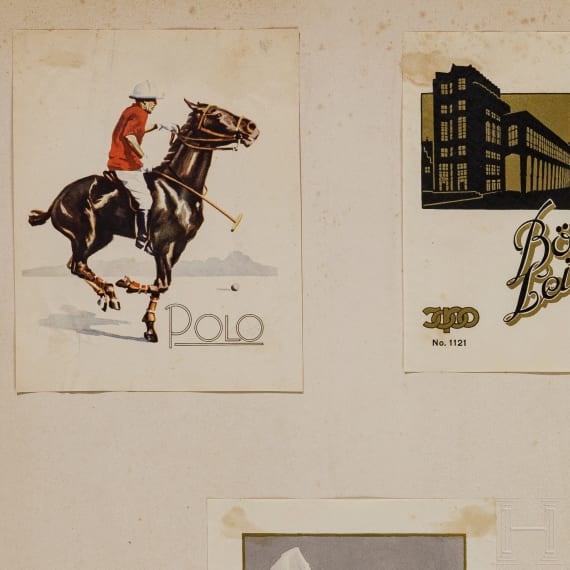 Willi Engelhardt - vier Kartonplatten mit Werbe- und Reklamebl&auml;ttern sowie Briefk&ouml;pfen, mit Pschorr-Br&auml;u, Gretchen-Post, Dix-Film M&uuml;nchen, sowie ein Sonderdruck "Soldaten und K&uuml;nstler", 1941