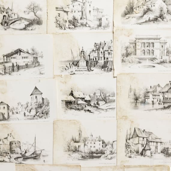 Willi Engelhardt - Aquarelle und Zeichnungen, teils Gouachefarben, aus seiner Studienzeit an der Kunstgewerbeschule in Mainz und der Akademie in M&uuml;nchen, 1920er - 1930er Jahre